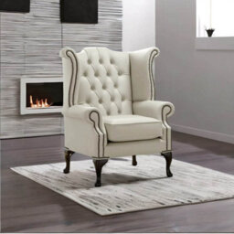 Chesterfield High Back Wing Chair Shelly Cottonseed Leather Bespoke In Queen Anne Style - thumbnail 2