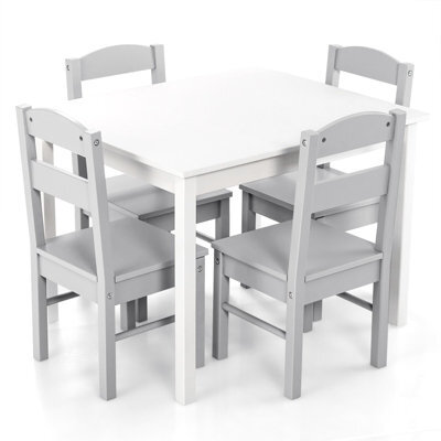 Gainoom Grey Kids Table & 4 Chairs Set Wooden Activity Table Table Furniture - image 1