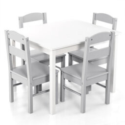 Gainoom Grey Kids Table & 4 Chairs Set Wooden Activity Table Table Furniture