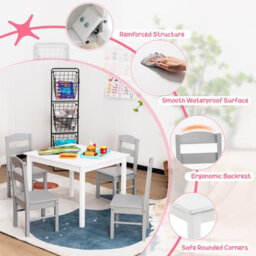 Gainoom Grey Kids Table & 4 Chairs Set Wooden Activity Table Table Furniture - thumbnail 6