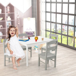 Gainoom Grey Kids Table & 4 Chairs Set Wooden Activity Table Table Furniture - thumbnail 5