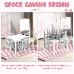 Gainoom Grey Kids Table & 4 Chairs Set Wooden Activity Table Table Furniture - thumbnail 7