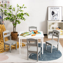 Gainoom Grey Kids Table & 4 Chairs Set Wooden Activity Table Table Furniture - thumbnail 4