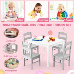 Gainoom Grey Kids Table & 4 Chairs Set Wooden Activity Table Table Furniture - thumbnail 8