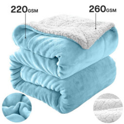 Ameha Sherpa Fleece Blanket Sky Blue Soft Thick & Reversible Plush Warm Comfort Throw Double 150X200Cm - thumbnail 9