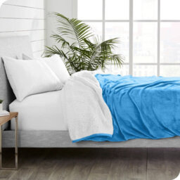 Ameha Sherpa Fleece Blanket Sky Blue Soft Thick & Reversible Plush Warm Comfort Throw Double 150X200Cm - thumbnail 6
