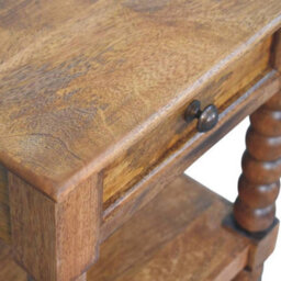 Matteo Solid Wood Spindle Bedside Table With Storage Drawer And Shelf, Brown - thumbnail 8