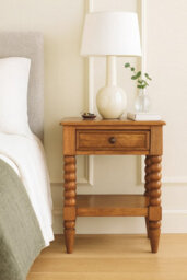 Matteo Solid Wood Spindle Bedside Table With Storage Drawer And Shelf, Brown - thumbnail 3