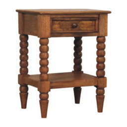 Matteo Solid Wood Spindle Bedside Table With Storage Drawer And Shelf, Brown - thumbnail 2