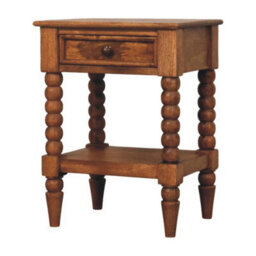 Matteo Solid Wood Spindle Bedside Table With Storage Drawer And Shelf, Brown - thumbnail 5
