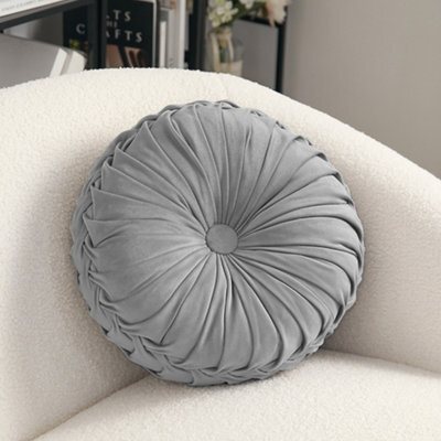 Living And Home Grey Round Velvet Pillow Sofa Cushion 35Cm - image 1