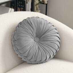 Living And Home Grey Round Velvet Pillow Sofa Cushion 35Cm - thumbnail 1