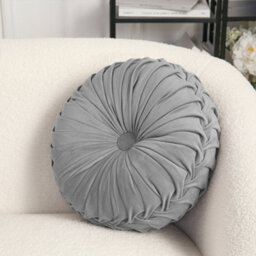 Living And Home Grey Round Velvet Pillow Sofa Cushion 35Cm - thumbnail 2