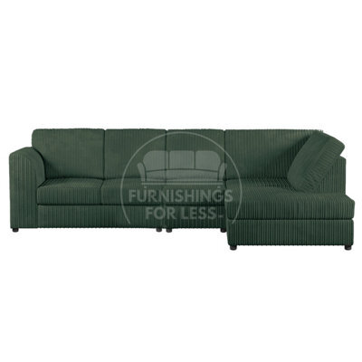 Furnishings For Less UK Luxor Green Jumbo Cord Large 5 Seater Corner Sofa Long Right Hand Facing - Full Back - image 1