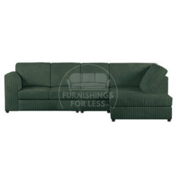 Furnishings For Less UK Luxor Green Jumbo Cord Large 5 Seater Corner Sofa Long Right Hand Facing - Full Back - thumbnail 1