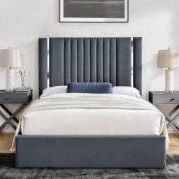 UKBEDFURNITURE Valencia Steel Plush Valvet Upholstered Bed Frame - Slatted Base With 10 Inch Orthopedic Mattress - 48 Inch Headboard