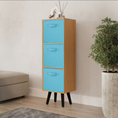 Urbn-Living Urbnliving 80Cm Height 3 Tier Beech Wooden Storage Bookcase Scandinavian Style Black Legs With Sky Blue Inserts - image 1