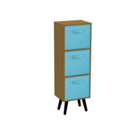 Urbn-Living Urbnliving 80Cm Height 3 Tier Beech Wooden Storage Bookcase Scandinavian Style Black Legs With Sky Blue Inserts - thumbnail 2