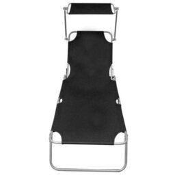 Walplus Folding Sun Lounger With Canopy Black Aluminium - thumbnail 3