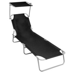 Walplus Folding Sun Lounger With Canopy Black Aluminium - thumbnail 1