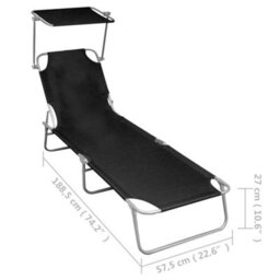 Walplus Folding Sun Lounger With Canopy Black Aluminium - thumbnail 7
