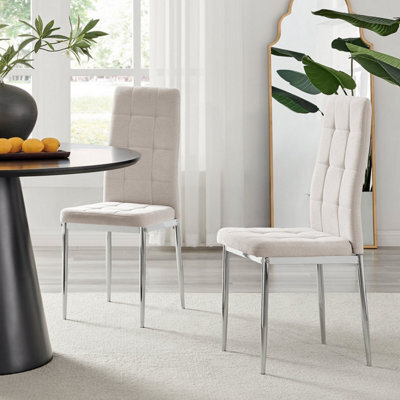 Furniturebox Uk Dining Chair - 2X Paloma Cream Fabric Upholstered Dining Chair Silver Legs - Contemporary Dining Kitchen Furniture