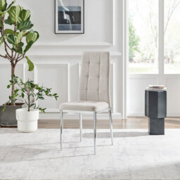 Furniturebox Uk Dining Chair - 2X Paloma Cream Fabric Upholstered Dining Chair Silver Legs - Contemporary Dining Kitchen Furniture - thumbnail 5