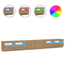 Berkfield Durable Tv Cabinet With Led Lights Artisan Oak 300X35X40 Cm Engineered Wood - thumbnail 1