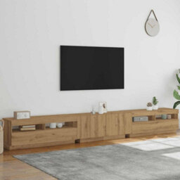 Berkfield Durable Tv Cabinet With Led Lights Artisan Oak 300X35X40 Cm Engineered Wood - thumbnail 4