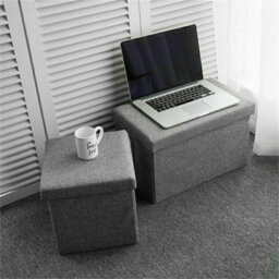 Grey Folding Storage Ottoman Seat Stool Home Chair Footstool Storage Box Uk - thumbnail 4