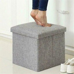 Grey Folding Storage Ottoman Seat Stool Home Chair Footstool Storage Box Uk - thumbnail 2