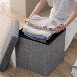 Grey Folding Storage Ottoman Seat Stool Home Chair Footstool Storage Box Uk - thumbnail 3