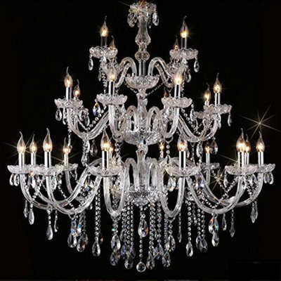 Wdw Genuie K9 Crystal Chandelier, Clear Chrome Finish, Contemporary Ceiling Light, 32 Arms