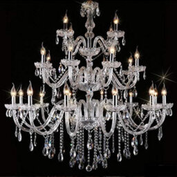 Wdw Genuie K9 Crystal Chandelier, Clear Chrome Finish, Contemporary Ceiling Light, 32 Arms - thumbnail 1