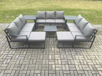 Fimous Aluminium Outdoor Garden Furniture Set Patio Lounge Sofa With Coffee Table 2 Side Tables 2 Big Footstools - image 1