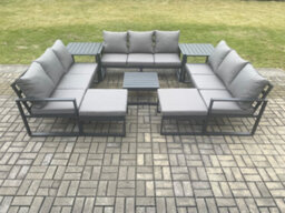 Fimous Aluminium Outdoor Garden Furniture Set Patio Lounge Sofa With Coffee Table 2 Side Tables 2 Big Footstools - thumbnail 1