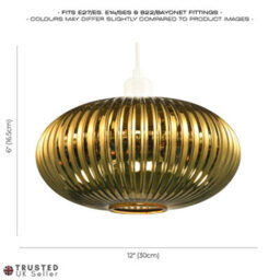 Happy Homewares Modern Designer Shiny Gold Plated Line Ribbed Glass Oval Pendant Lamp Shade - thumbnail 7