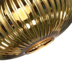Happy Homewares Modern Designer Shiny Gold Plated Line Ribbed Glass Oval Pendant Lamp Shade - thumbnail 3