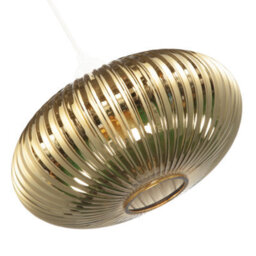Happy Homewares Modern Designer Shiny Gold Plated Line Ribbed Glass Oval Pendant Lamp Shade - thumbnail 8