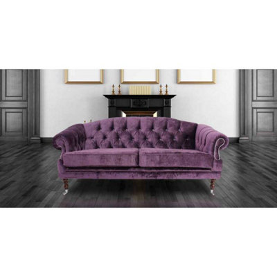 Chesterfield 3 Seater Elegance Aubergine Velvet Fabric Sofa In Victoria Style - image 1
