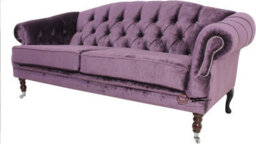 Chesterfield 3 Seater Elegance Aubergine Velvet Fabric Sofa In Victoria Style - thumbnail 6