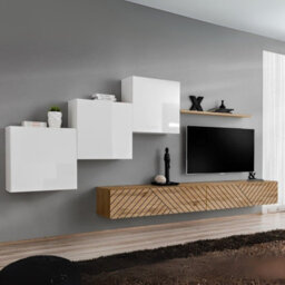 Switch Lamel X Modern Living Room Wall Unit With Cabinets And Shelving White Top Wotan Bottom - thumbnail 2
