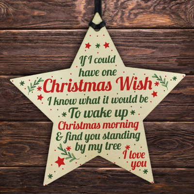 Red Ocean Christmas Wish Mum Dad Nan Grandad Wooden Star Memorial Tree Decoration Ornament Gift - image 1