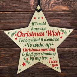 Red Ocean Christmas Wish Mum Dad Nan Grandad Wooden Star Memorial Tree Decoration Ornament Gift - thumbnail 1