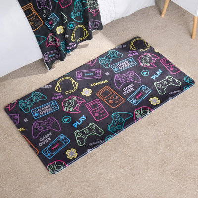 OHS Kids Rug Supersoft Washable Gaming Rugs Bedroom Mat, Black - 65 X 120Cm - image 1