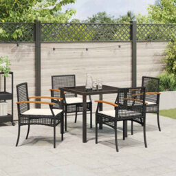 Berkfield Modern Garden Dining Set 5 Pcs Black Poly Rattan - thumbnail 4