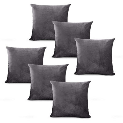 Bedlooms Charcoal Plain Velvet Filled Cushions With Cover 45Cm X 45Cm - Hypoallergenic, Set Of 6