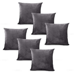 Bedlooms Charcoal Plain Velvet Filled Cushions With Cover 45Cm X 45Cm - Hypoallergenic, Set Of 6