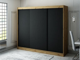 Arte Leto T Contemporary 3 Sliding Door Wardrobe 9 Shelves 2 Rails Black Matt And Oak Effect (H)2000mm (W)2500mm (D)620mm - thumbnail 2