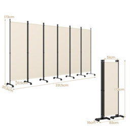 Costway Room Divider 6-Panel Folding Privacy Screen With Lockable Rolling Wheels Beige - thumbnail 2